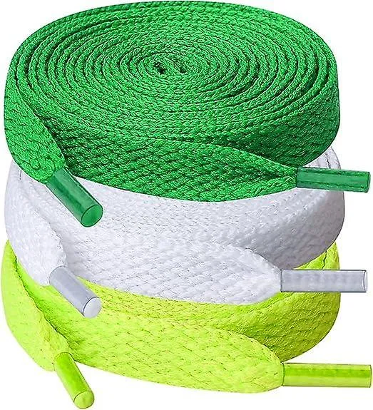 3 Pairs of Shoelaces（White + Green）, 0.8cm Wide Flat Shoelaces for Sneakers, Running, Adults, Kids