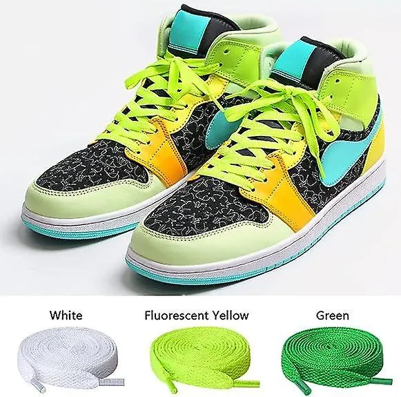 3 Pairs of Shoelaces（White + Green）, 0.8cm Wide Flat Shoelaces for Sneakers, Running, Adults, Kids