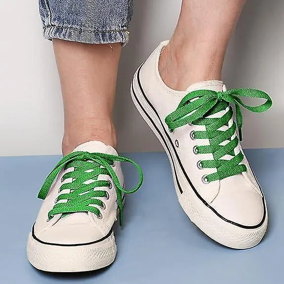 3 Pairs of Shoelaces（White + Green）, 0.8cm Wide Flat Shoelaces for Sneakers, Running, Adults, Kids