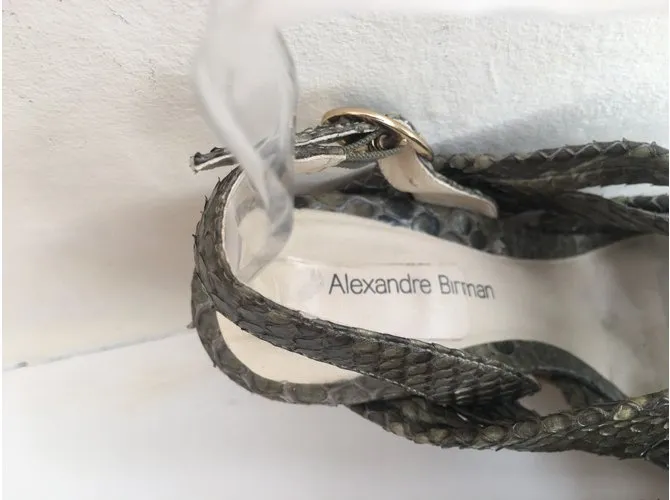 Alexandre Birman Tacones de piel de serpiente Caqui Impresión de pitón Gris pardo 