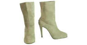 Brian Atwood Botines de piel de gamuza gris Pull On Becerro Botines Botas Tacones Tamaño de zapatos 37 