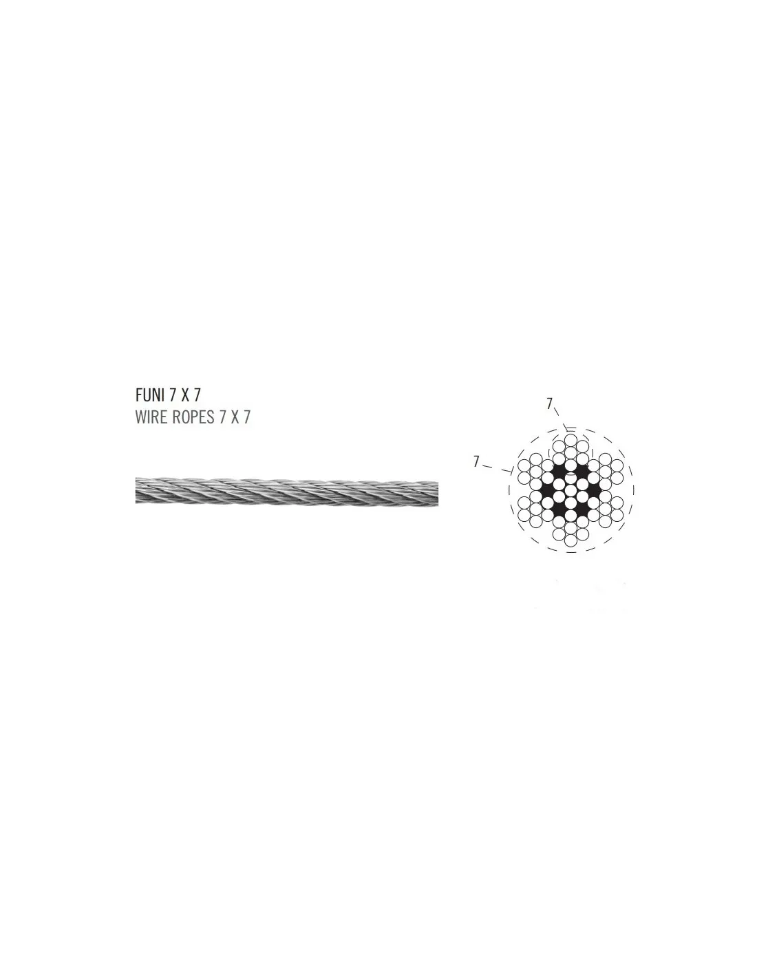 CABLE DE ACERO INOXIDABLE  7x7+0 AISI 316 DE 6.00mm POR METRO LINEAL PARA BARANDILLAS DE CABLE