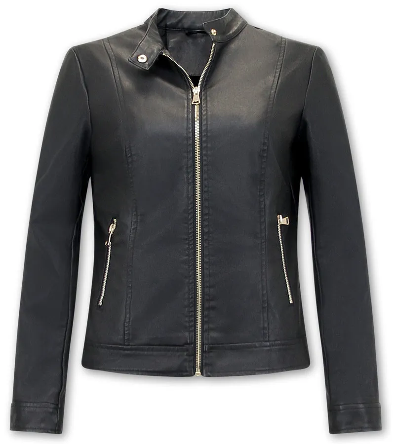 Chaquetas De Cuero Moto Mujer - AY332 - Negro