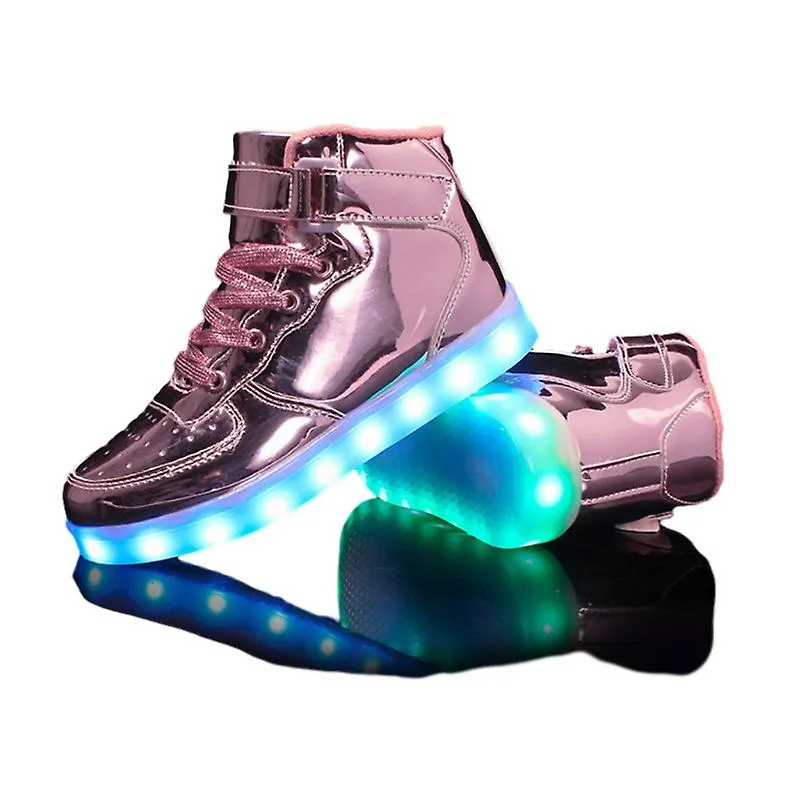 Children's Hi-Top LED Light Up Sneakers USB Rechargeable Glowing Luminous Shoes