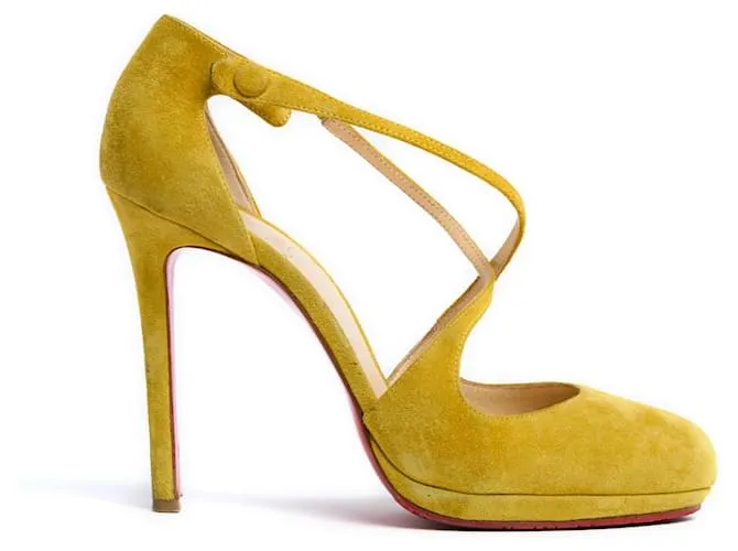 Christian Louboutin Tacones Salome Fifi 100 de ante amarillo US8.5 