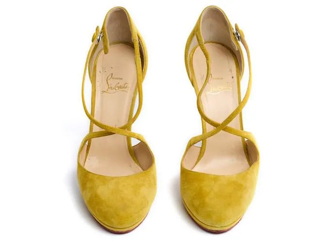 Christian Louboutin Tacones Salome Fifi 100 de ante amarillo US8.5 