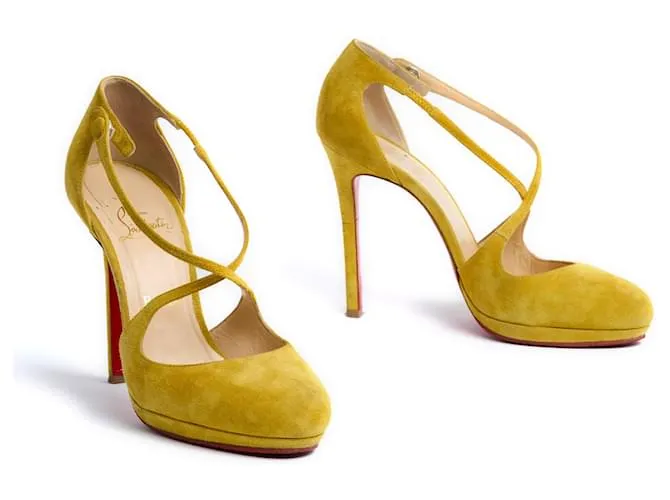 Christian Louboutin Tacones Salome Fifi 100 de ante amarillo US8.5 