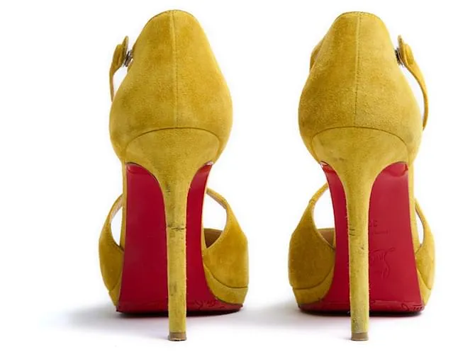 Christian Louboutin Tacones Salome Fifi 100 de ante amarillo US8.5 