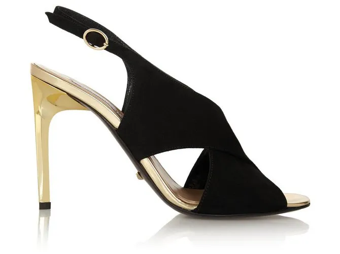 Diane Von Furstenberg DvF Vick negro y tacones dorados 