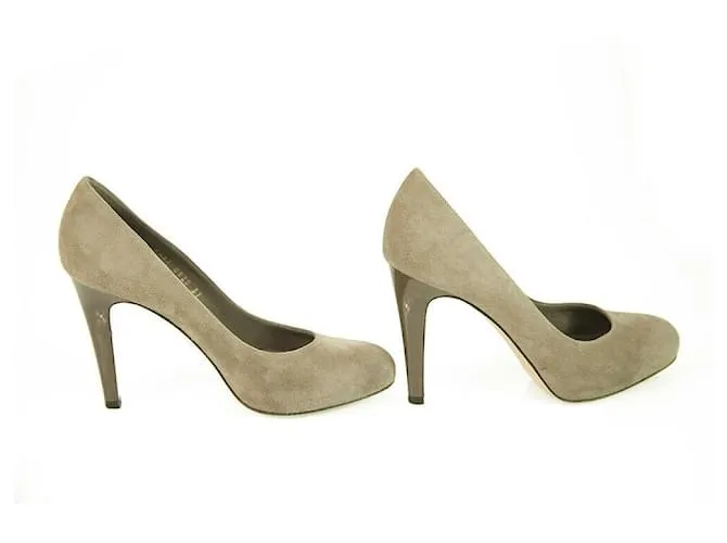 Gianvito Rossi Taupe Suede Round Toe Pumps Delgado Tacones altos Tamaño de los zapatos 37 Gris pardo 