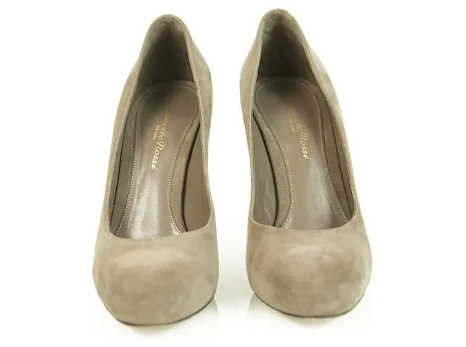 Gianvito Rossi Taupe Suede Round Toe Pumps Delgado Tacones altos Tamaño de los zapatos 37 Gris pardo 