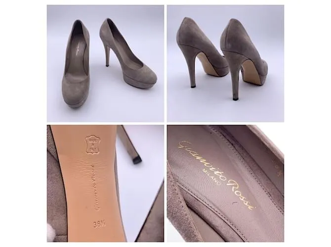 Gianvito Rossi Zapatos de Salón con Plataforma en Gamuza Taupe Tamaño de los Tacones 38.5 Beige 