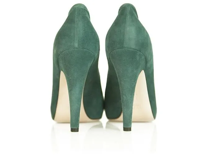 Gianvito Rossi Zapatos de tacones altos de gamuza verde azulado con punta abierta Zapatos de tacones altos delgados sz 41 Verde 