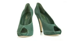 Gianvito Rossi Zapatos de tacones altos de gamuza verde azulado con punta abierta Zapatos de tacones altos delgados sz 41 Verde 