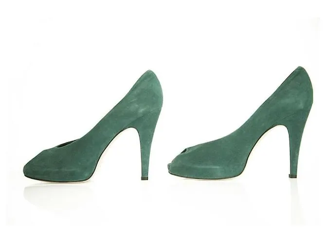 Gianvito Rossi Zapatos de tacones altos de gamuza verde azulado con punta abierta Zapatos de tacones altos delgados sz 41 Verde 