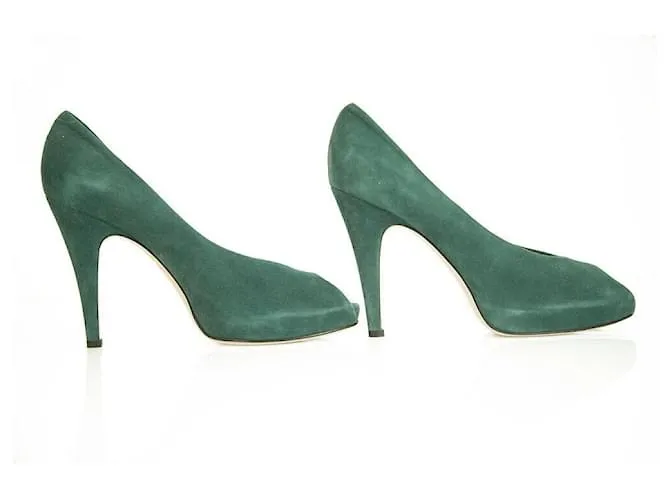 Gianvito Rossi Zapatos de tacones altos de gamuza verde azulado con punta abierta Zapatos de tacones altos delgados sz 41 Verde 