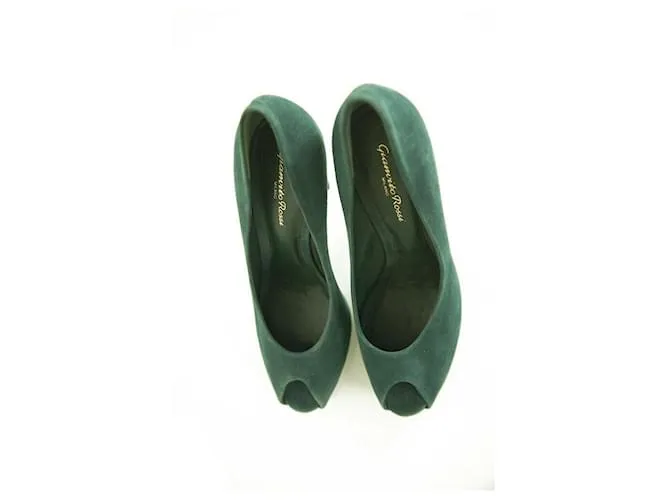 Gianvito Rossi Zapatos de tacones altos de gamuza verde azulado con punta abierta Zapatos de tacones altos delgados sz 41 Verde 