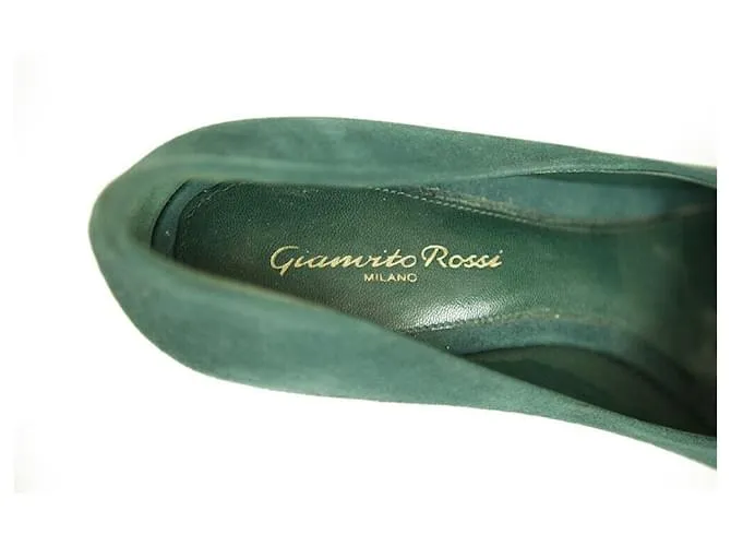 Gianvito Rossi Zapatos de tacones altos de gamuza verde azulado con punta abierta Zapatos de tacones altos delgados sz 41 Verde 