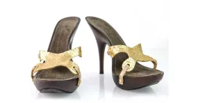 Giuseppe Zanotti Sandalias de plataforma de piel de serpiente dorada súper sexy Tacones sz 36 Dorado 