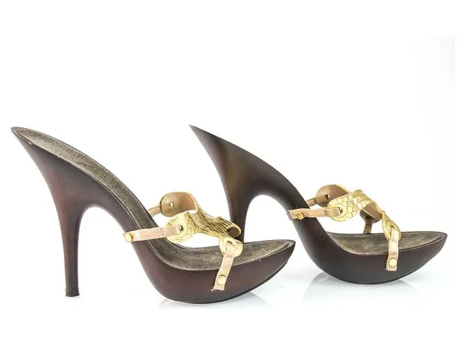 Giuseppe Zanotti Sandalias de plataforma de piel de serpiente dorada súper sexy Tacones sz 36 Dorado 