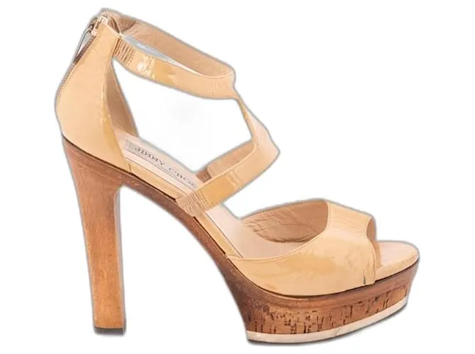 Jimmy Choo #jimmychoo #pateneleather #tacones #sandalia Castaño Beige Crudo Crema 