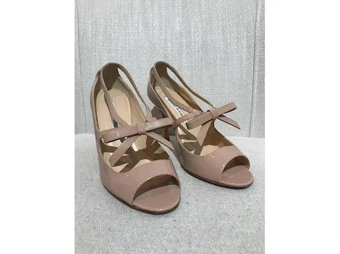 MANOLO BLAHNIK Tacones T.UE 36.5 Charol Beige 