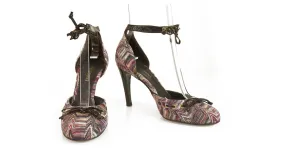 Missoni Purple Hues Fabric Brown Charol Correa de tobillo Tacones zapatos de bombas 37 Multicolor 