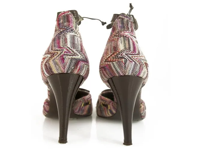 Missoni Purple Hues Fabric Brown Charol Correa de tobillo Tacones zapatos de bombas 37 Multicolor 