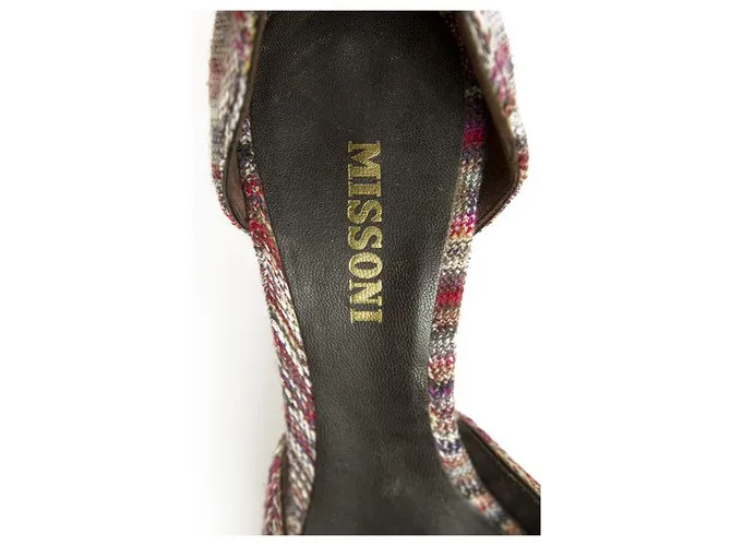 Missoni Purple Hues Fabric Brown Charol Correa de tobillo Tacones zapatos de bombas 37 Multicolor 