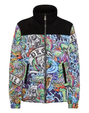 Nylon Puffer Jacket With Leather Inserts Tattoo