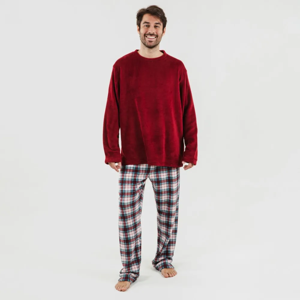 Pijama coral hombre Cuadro Ernesto burdeos