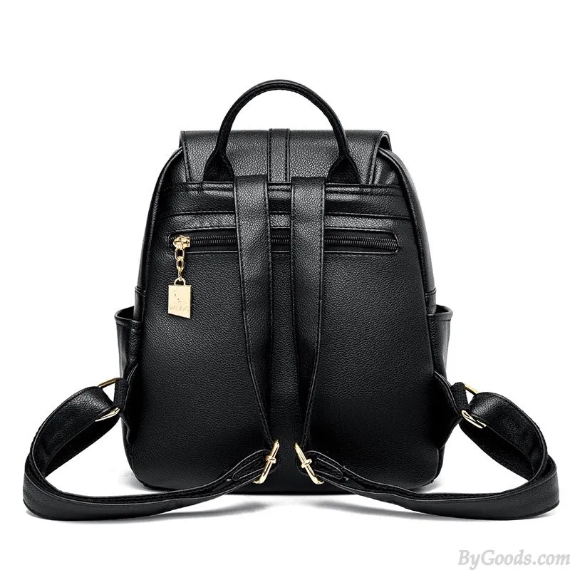 Sheer Simple Cat Kitten Pendant Decor Kangaroo Satchel Bags Purse Soft Leather Women's Backpack 