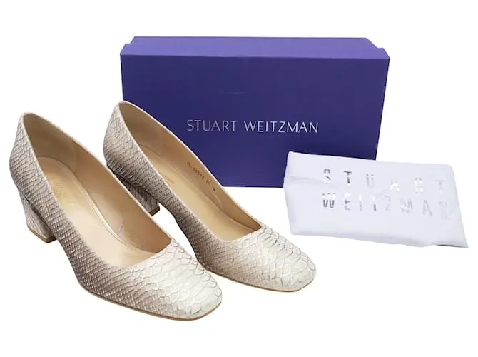 Stuart Weitzman Tacones con efecto de serpiente en cuero beige Castaño 