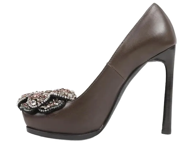 Tacones de cuero con plataforma adornados con joyas Lanvin Paris en gris talla 37,5 