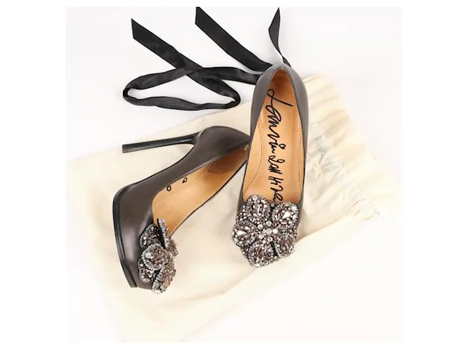 Tacones de cuero con plataforma adornados con joyas Lanvin Paris en gris talla 37,5 