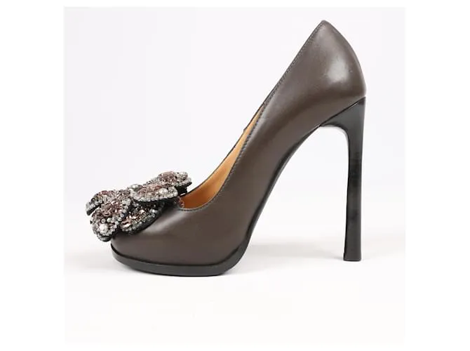 Tacones de cuero con plataforma adornados con joyas Lanvin Paris en gris talla 37,5 