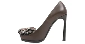 Tacones de cuero con plataforma adornados con joyas Lanvin Paris en gris talla 37,5 