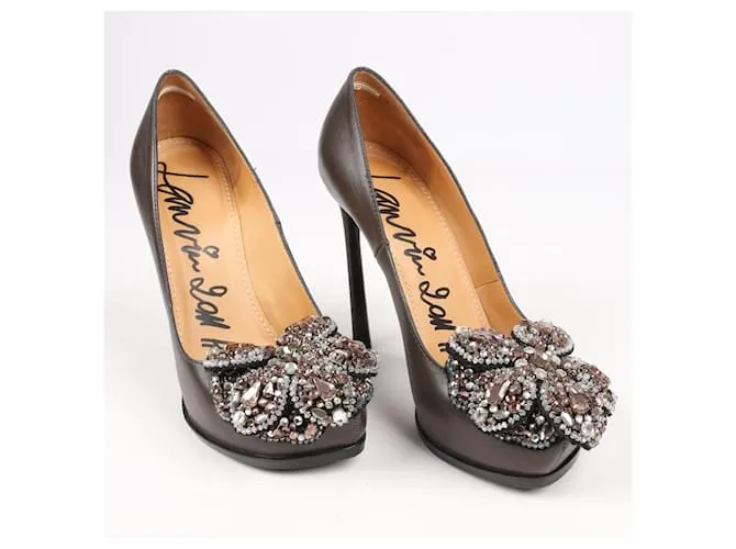 Tacones de cuero con plataforma adornados con joyas Lanvin Paris en gris talla 37,5 