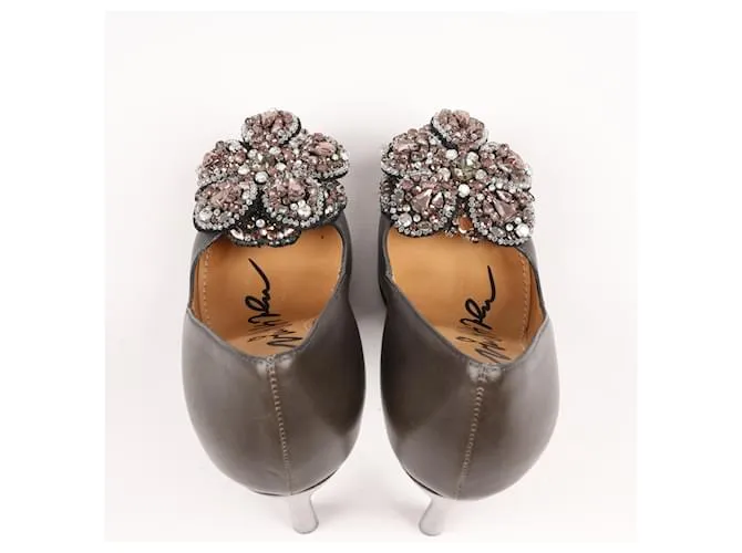 Tacones de cuero con plataforma adornados con joyas Lanvin Paris en gris talla 37,5 