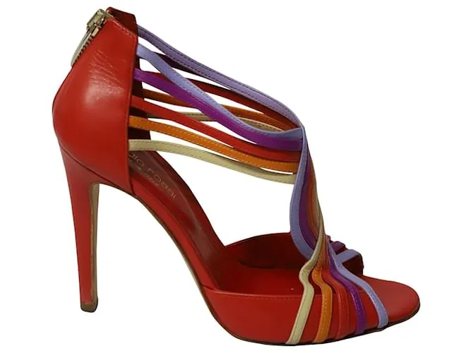 Tacones Sergio Rossi Peep Toe con cremallera trasera en cuero multicolor Impresión de pitón 