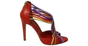 Tacones Sergio Rossi Peep Toe con cremallera trasera en cuero multicolor Impresión de pitón 