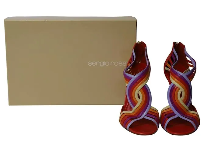 Tacones Sergio Rossi Peep Toe con cremallera trasera en cuero multicolor Impresión de pitón 