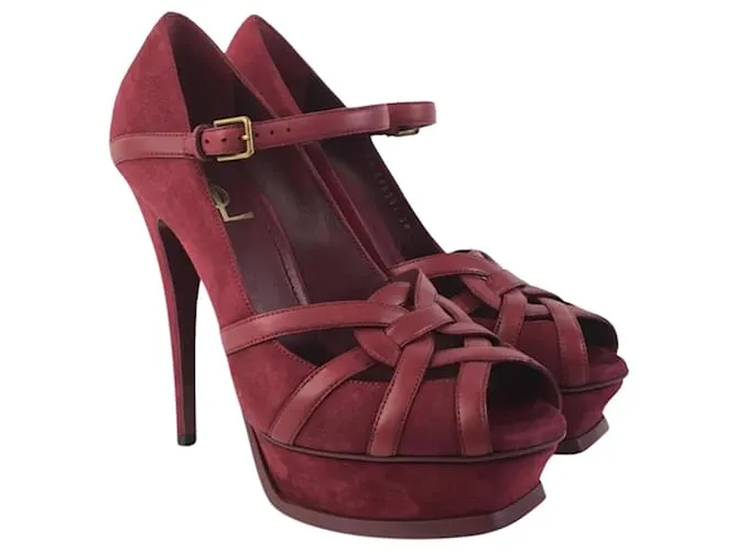 Tacones Tribute de Saint Laurent (YSL) Talla 38.5 Roja Burdeos 