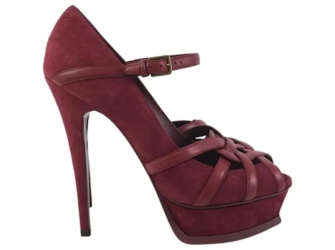 Tacones Tribute de Saint Laurent (YSL) Talla 38.5 Roja Burdeos 