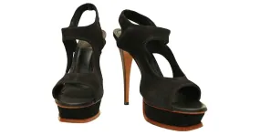 Yves Saint Laurent YSL Sandalias de ante negro plataforma Slingback Tacones talla 40 