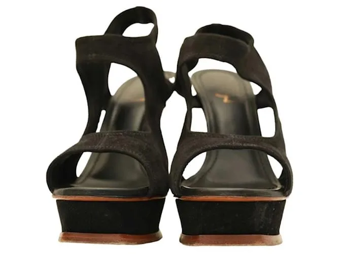 Yves Saint Laurent YSL Sandalias de ante negro plataforma Slingback Tacones talla 40 