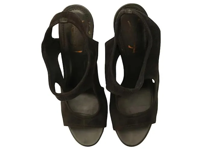 Yves Saint Laurent YSL Sandalias de ante negro plataforma Slingback Tacones talla 40 